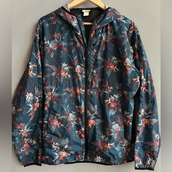 H&M Floral Print Lightweight Windbreaker Running Jacket Hooded Activewear Size L - Picture 1 of 5